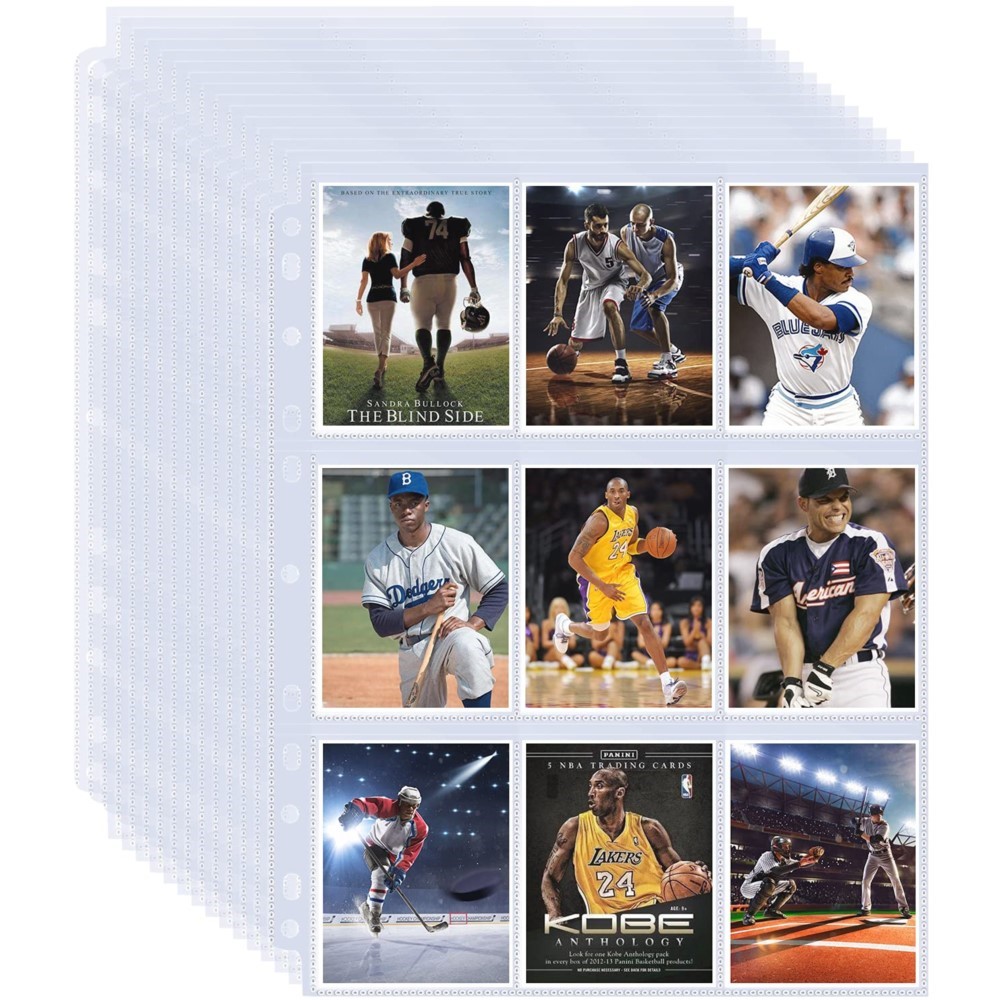 Trading Card Binder - 50枚入り 9ポケット 片面トレーディングカードプロテクターページ 11穴 3リングバインダー収納アルバム TCGスポーツゲームカード用